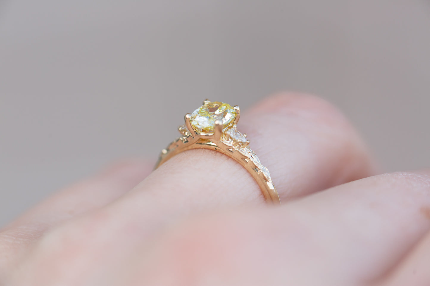 Load image into Gallery viewer, Aspen setting with a .84ct yellow lab diamond
