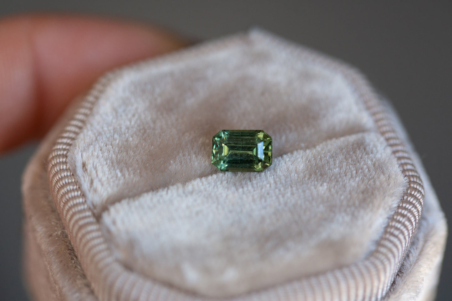 Load image into Gallery viewer, 1.22ct green emerald cut sapphire
