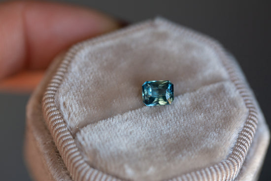 ON HOLD 1.03ct teal emerald cut sapphire