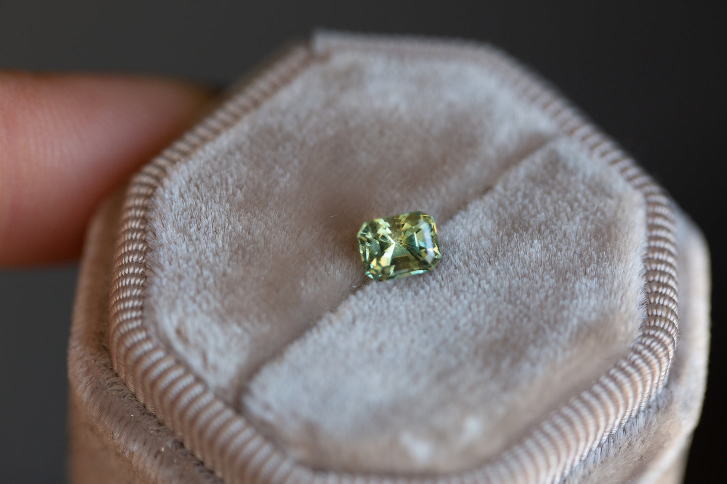 On hold 1.04ct light green emerald cut sapphire