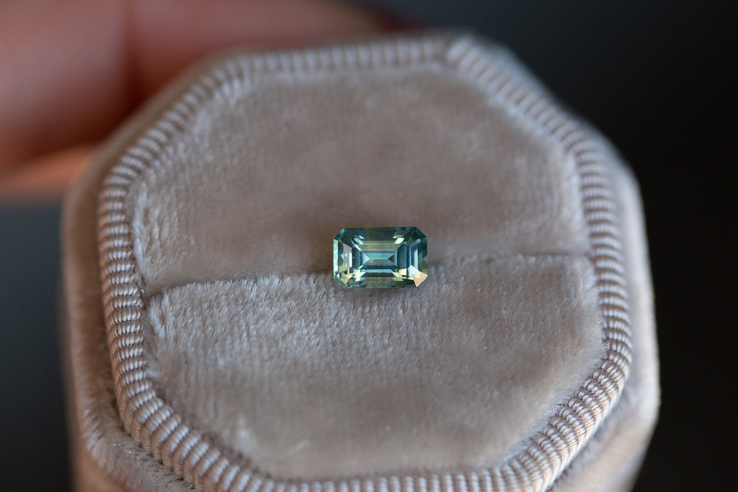 Load image into Gallery viewer, 1.26ct light green teal emerald cut sapphire
