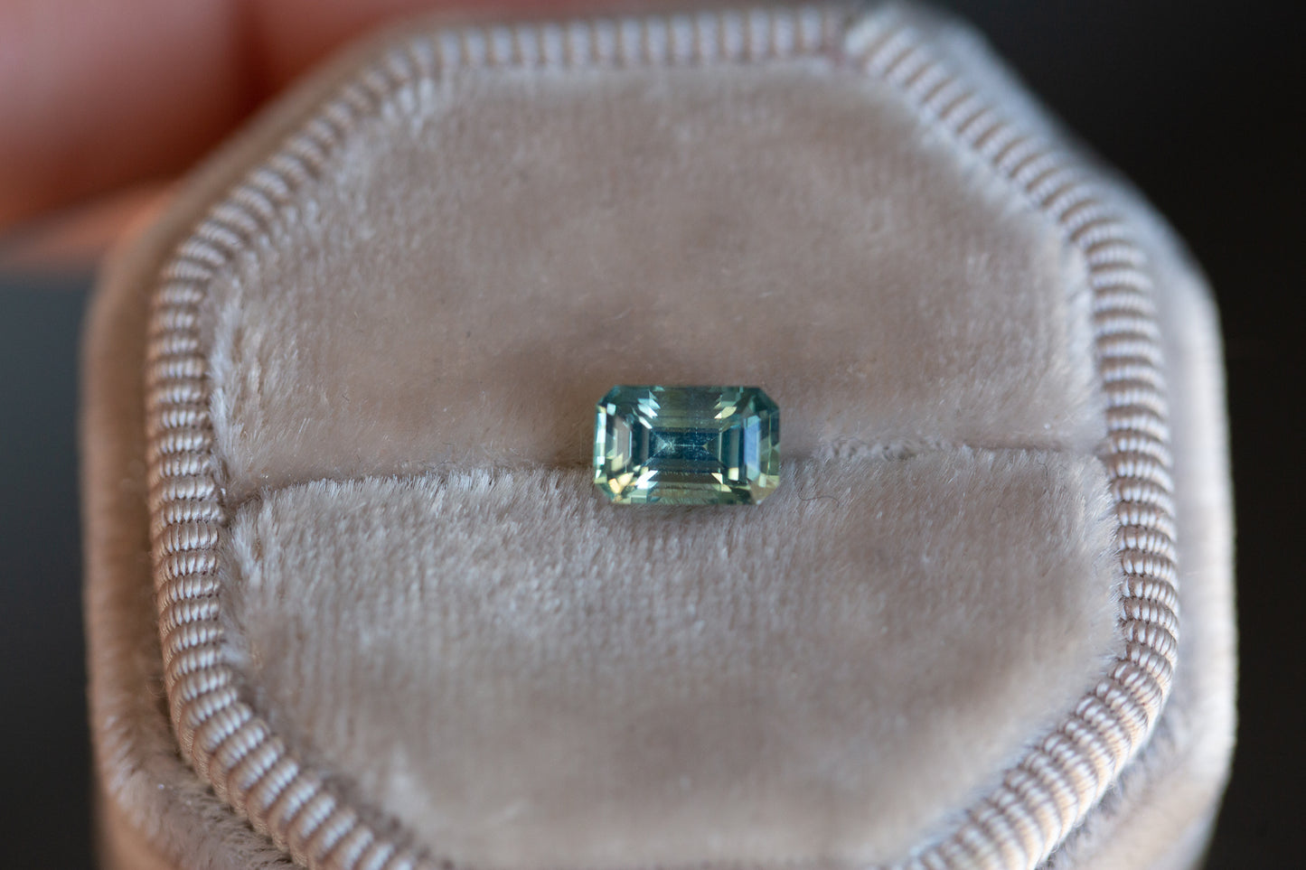 Load image into Gallery viewer, 1.26ct light green teal emerald cut sapphire
