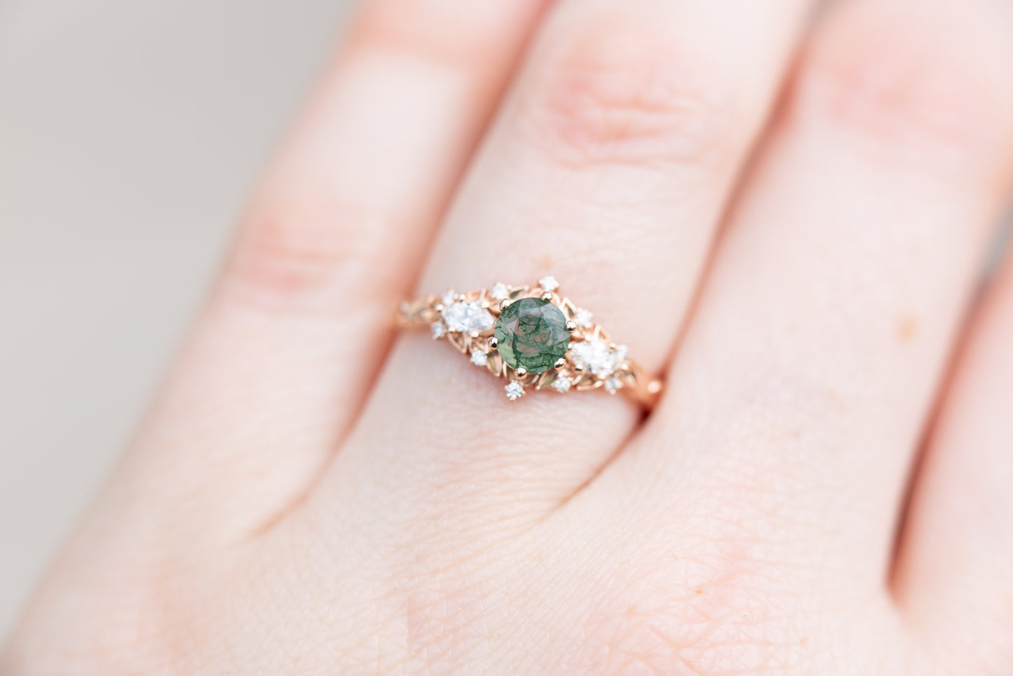 Briar rose three stone with moss agate