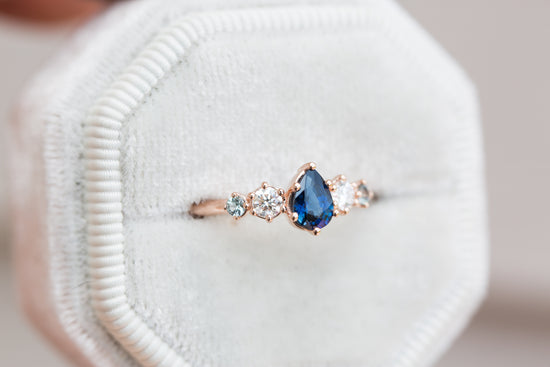 3 Stone Oval Blue Sapphire and Half Moon Diamond Ring | Reuven Gitter  Jewelers