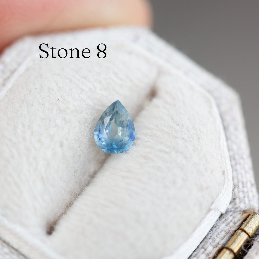 Load image into Gallery viewer, Briar rose three stone with unique pear sapphire center
