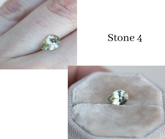 Pastel seafoam pear sapphire five stone ring with diamond side stones