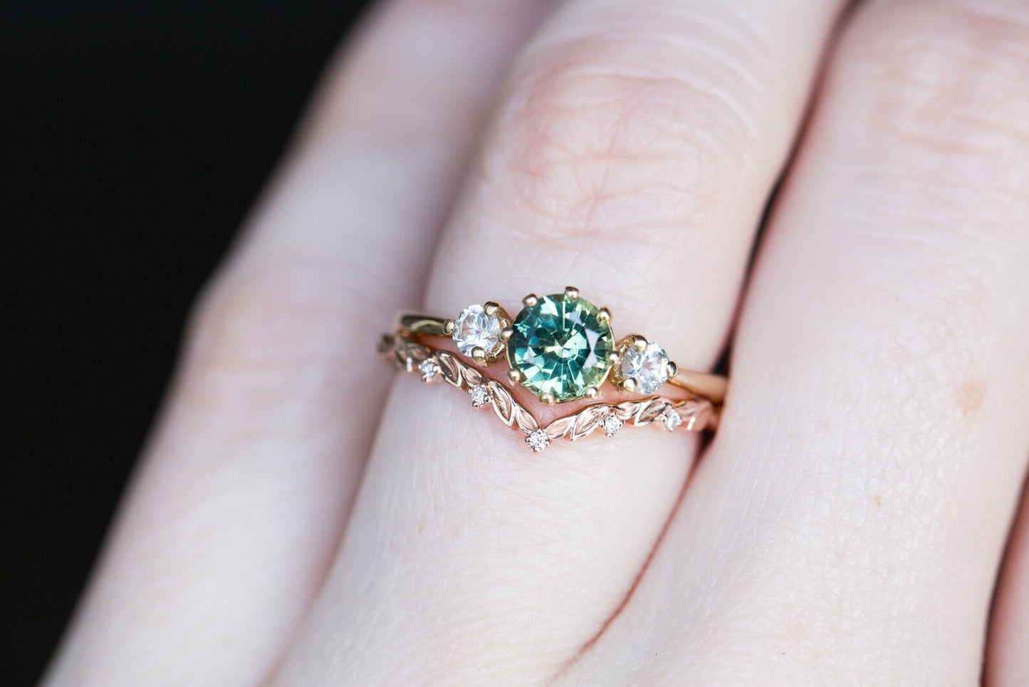 Chevron leafy diamond wedding band Oore jewelry