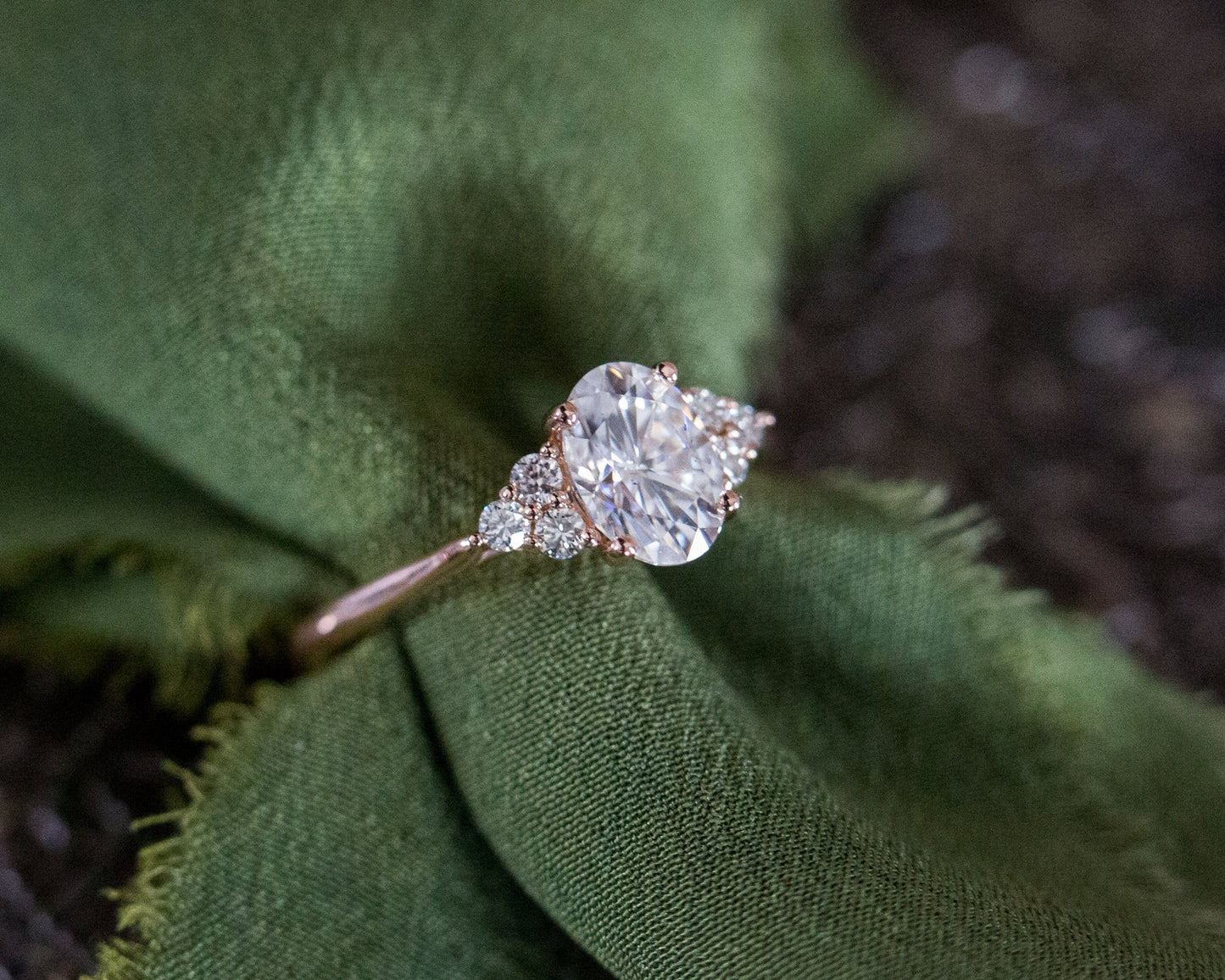 Halo Diamond Oval Moissanite Engagement Ring Rose Gold Cluster Ring | La  More Design