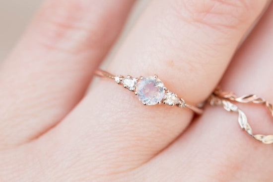 Art deco Moonstone engagement ring set | Antique rose gold bridal set –  henryrocky.