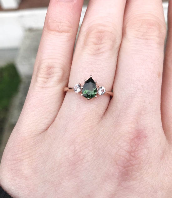 Load image into Gallery viewer, Tourmaline sapphire three stone engagement ring
