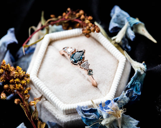 Pear London blue topaz five stone ring