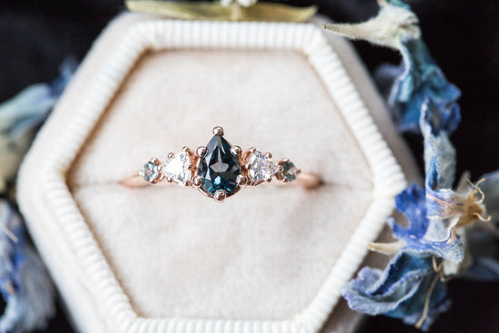 Pear London blue topaz five stone ring