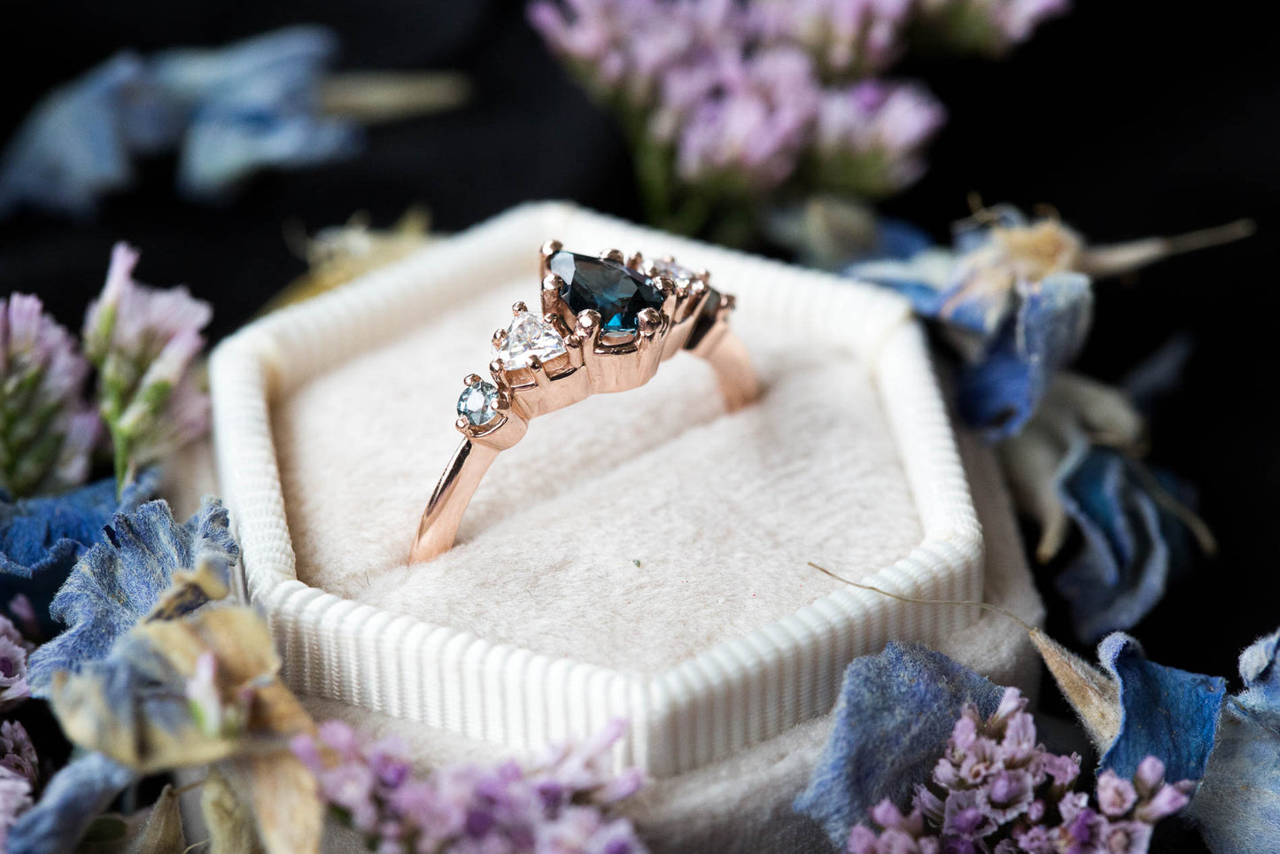 Pear London blue topaz five stone ring