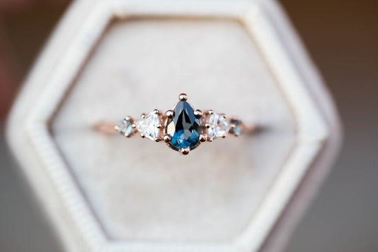 Pear London blue topaz five stone ring