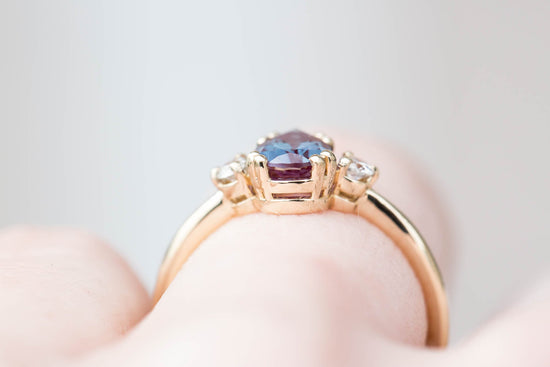 Load image into Gallery viewer, Alexandrite pear three stone ring, unique engagement ring

