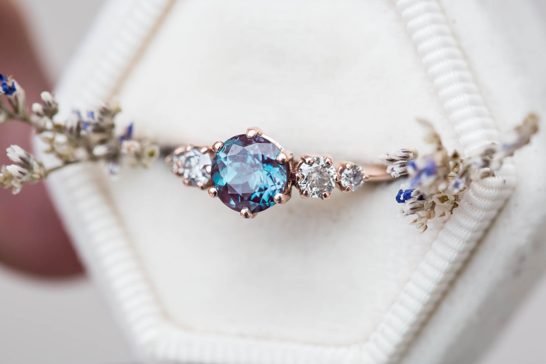 Alexandrite cluster engagement ring, salt pepper diamond ring, – Oore ...