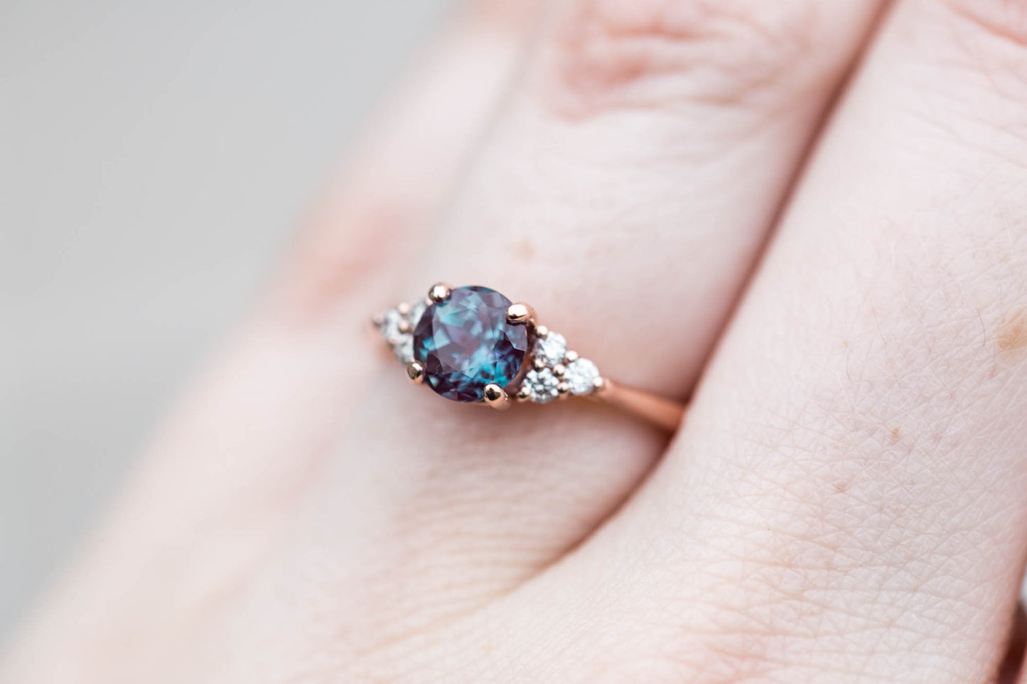 Chatham alexandrite round cluster engagement ring, made to order