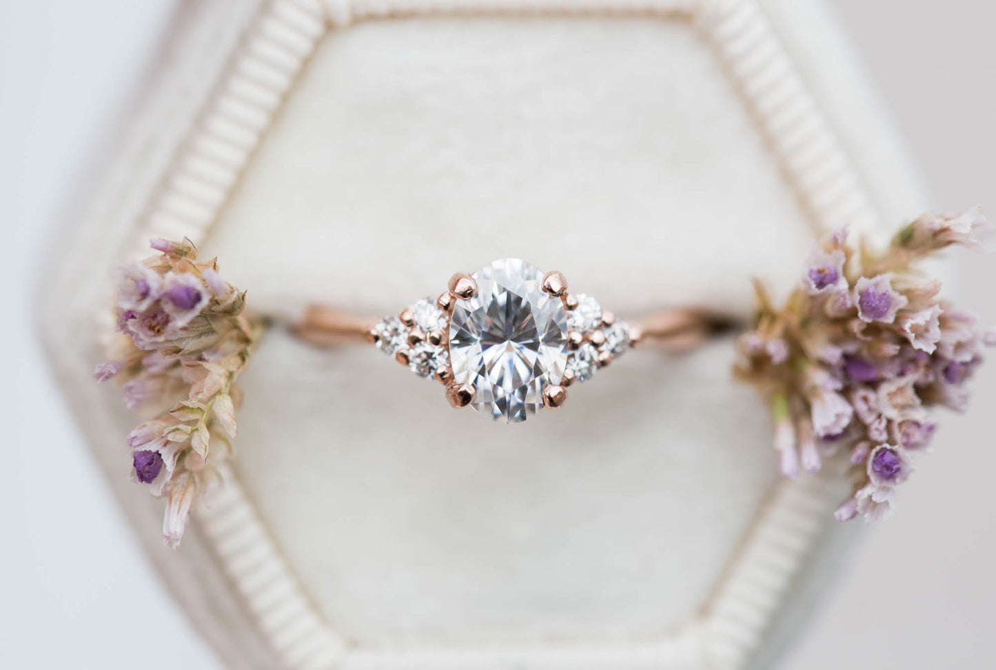 Load image into Gallery viewer, 7x5mm oval moissanite cluster engagement ring
